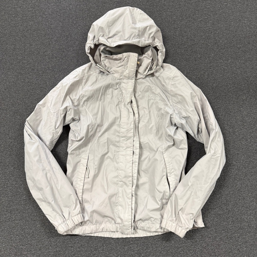 The North Face Windbreaker Jacket Womens Small Gray Hooded Ripstop Rain Wind